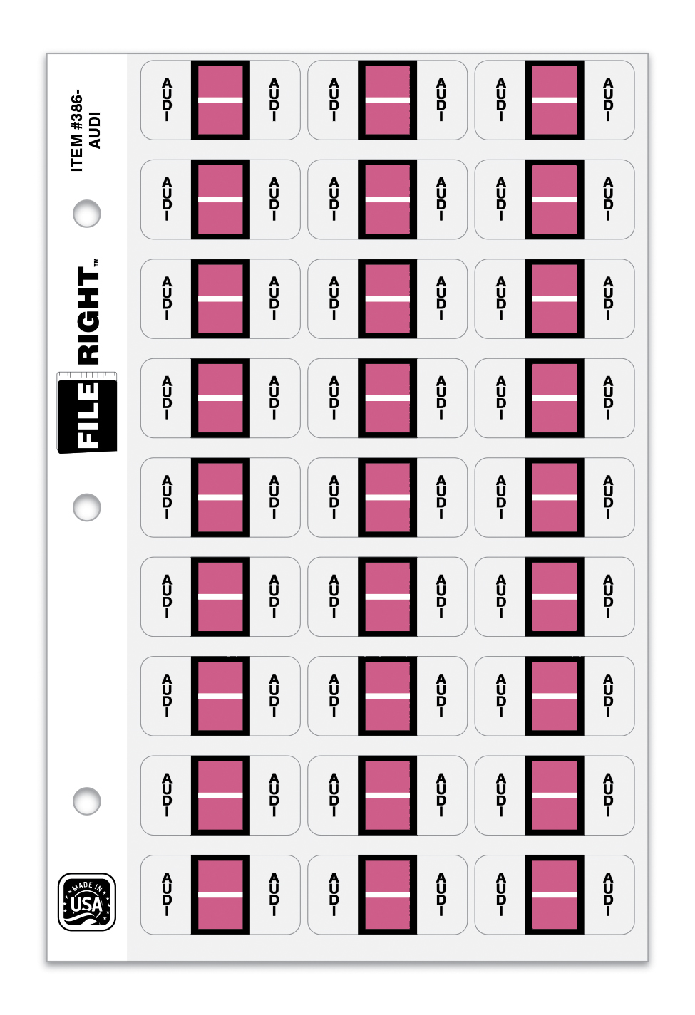 Color-Code Auto-Make AUDI, Ring Book, Pkg. of 270 labels