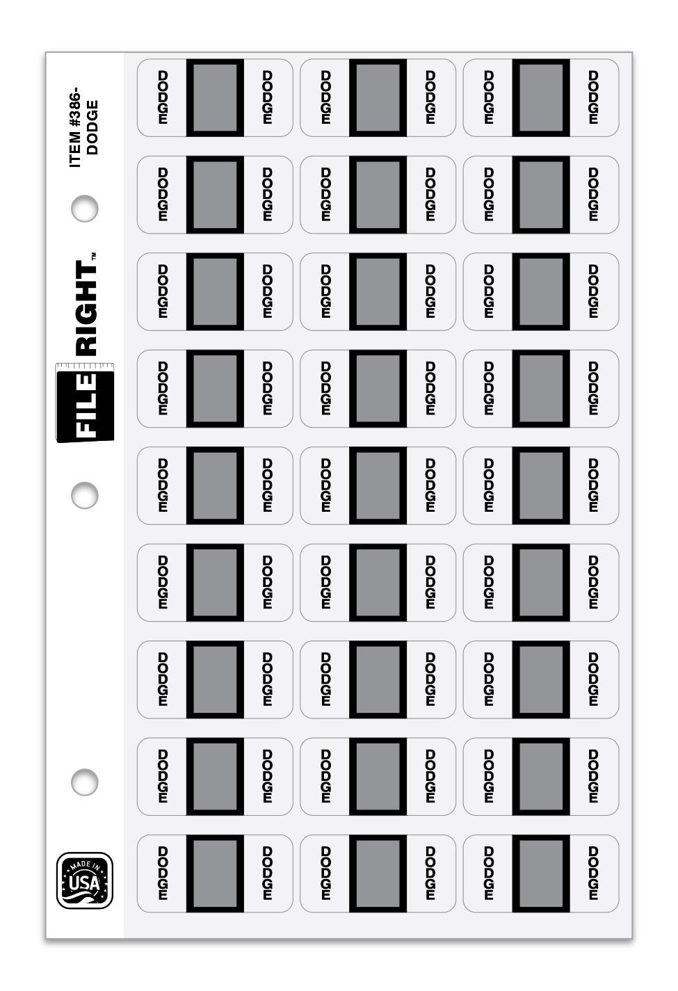Color-Code Auto-Make DODGE, Ring Book, Pkg. of 270 labels