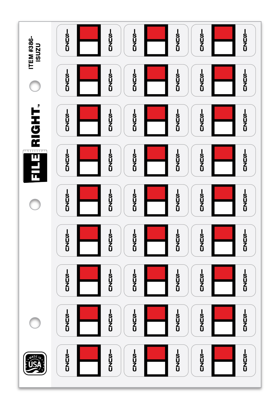 Color-Code Auto-Make ISUZU, Ring Book, Pkg. of 270 labels