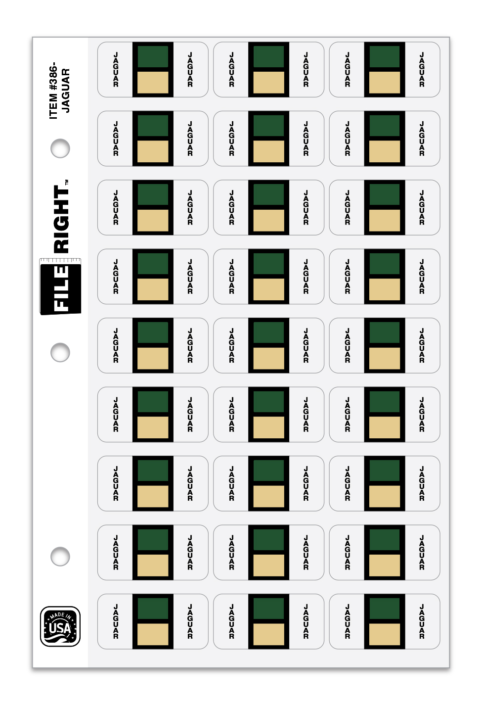 Color-Code Auto-Make JAGUAR, Ring Book, Pkg. of 270 labels