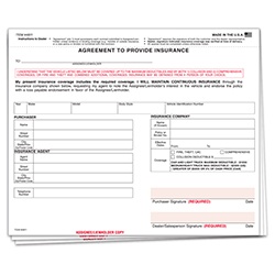 Agreement to Provide Insurance Policy - Qty. 100