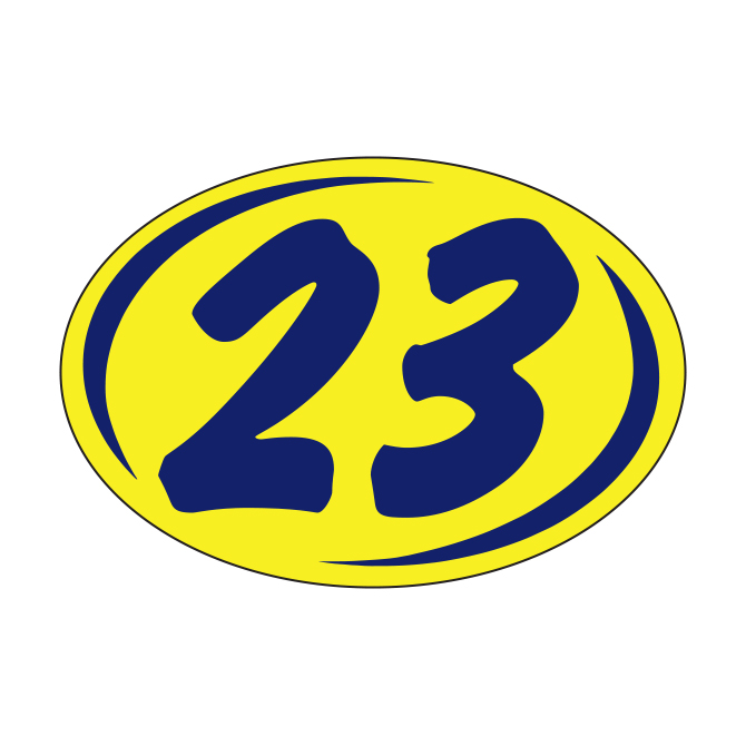 Window Sticker - Rounds - Blue on Yellow - 2023 - Qty. 12