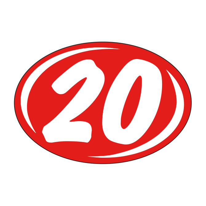 Window Sticker - Rounds - White on Red - 2020 - Qty. 12