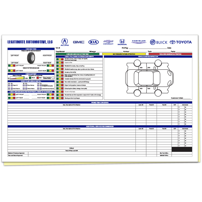 Custom Multi-Point Vehicle Insp. 11X17 - 2 Part - Qty. 1 each