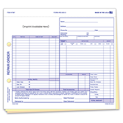 Repair Order - RO-600-3 - 3 Part - Imprinted - Qty 1 each