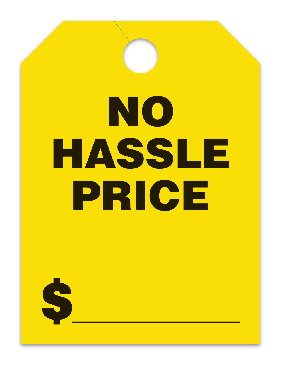 Hang Tags - No Hassle Price - Large, Yellow - Qty. 50