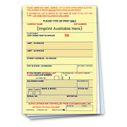 Vehicle Deal Labels - AA-168 - 3 Part - IMPRINTED - Qty. 1 each