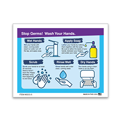 4.25" x 5.5" - Die Cut/Perfed  Hand Wash, Perm. Adh. - Qty. 10 Per Pack
