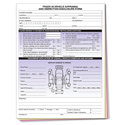 Trade In Vehicle Appraisal & Disclosure Form - 3 Part Carbonless - Qty. 100